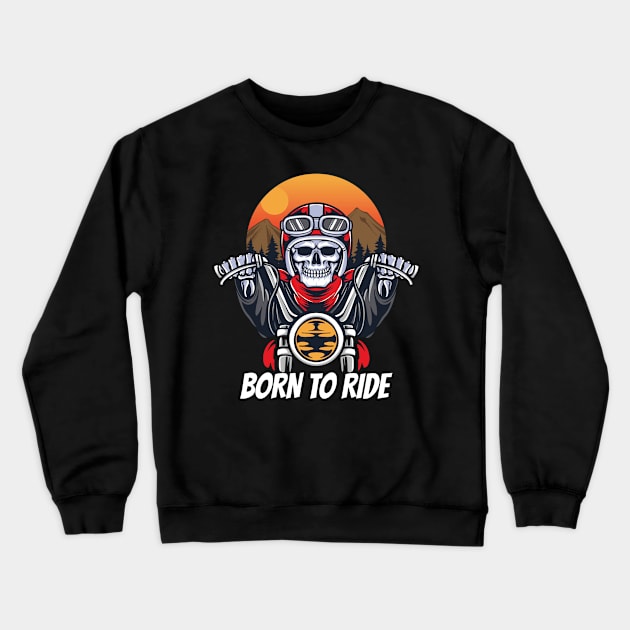 skull biker riding motorcycle illustration Crewneck Sweatshirt by snoddyshop